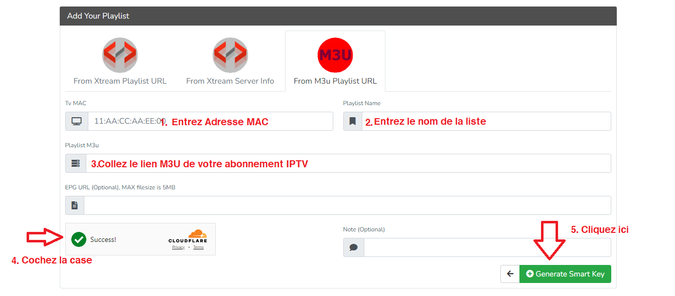 etape pour entrer le lien m3u sur smartone