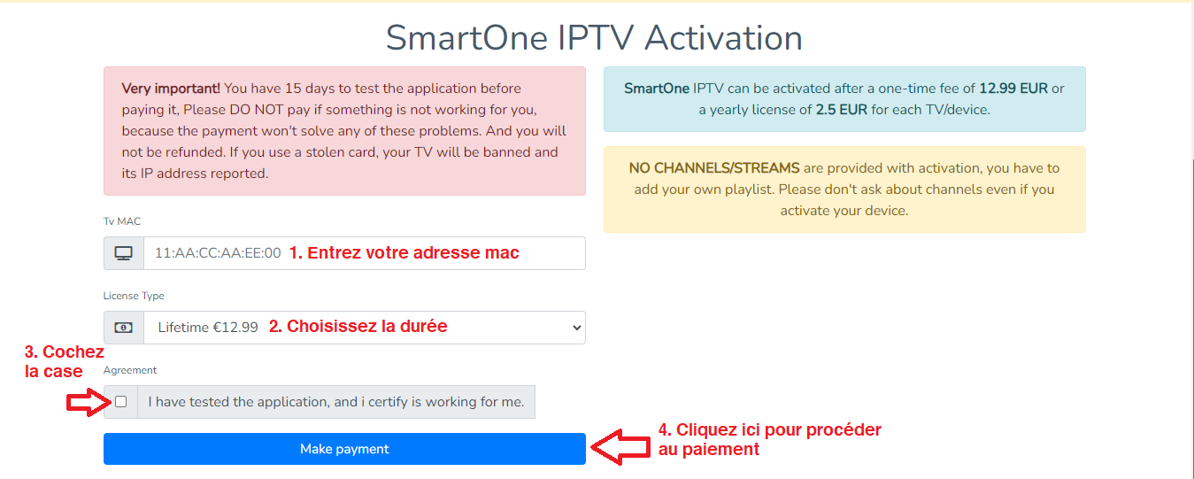 page d'Activation de l application